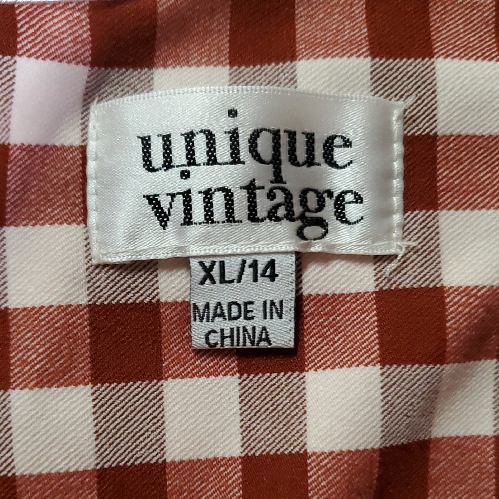 Unique Vintage XL/14 Brown And White Plaid Dress with Matching Belt! - Picture 4 of 11